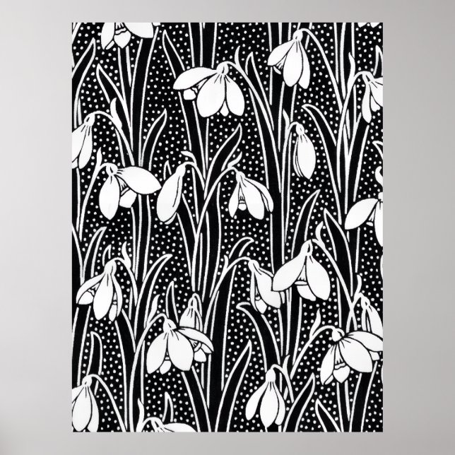 Black & White Snowdrop Pattern  Poster (Front)