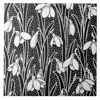 Black & White Snowdrop Pattern  Tile