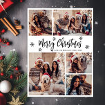 Black White Snowflake 5 Photo Collage Christmas Holiday Card<br><div class="desc">Rustic Minimalist Modern Simple Calligraphy Black and White Snowflake 5 Photo Collage Merry Christmas Script Holiday Card. This festive, elegant, whimsical five (5) photo holiday greeting card template features a pretty grid photo collage, some snowflake and says „Merry Christmas”! The „Merry Christmas” greeting text is written in a beautiful hand...</div>