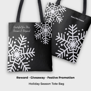 Black & White Snowflake Motto Name Promotional Tote Bag