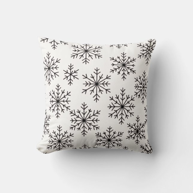Black & White Snowflake Throw Pillow – Minimalist  (Front)