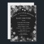 Black White Snowflake Winter Baby Shower<br><div class="desc">Perfect choice for a gender neutral baby shower. Elegant black and white chalkboard design features a snowflake border. All of the text is white.</div>