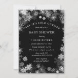 Black White Snowflake Winter Baby Shower Invitation<br><div class="desc">Perfect choice for a gender neutral baby shower. Elegant black and white chalkboard design features a snowflake border. All of the text is white.</div>