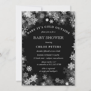Black White Snowflake Winter Baby Shower Invitation