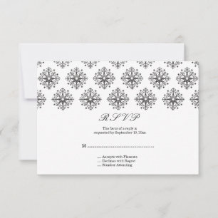 Black + white snowflake winter wedding RSVP card
