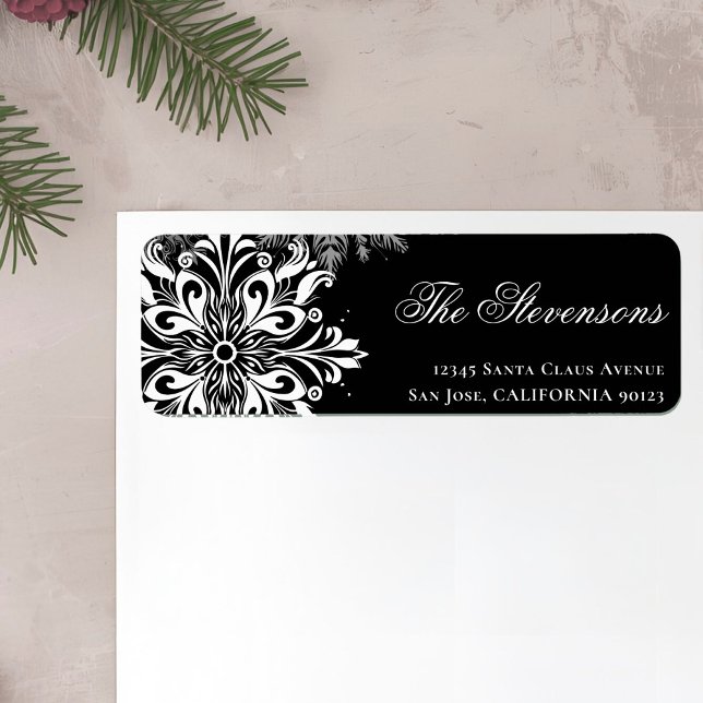 Black White Snowflakes Holiday Return Address Label (Creator Uploaded)