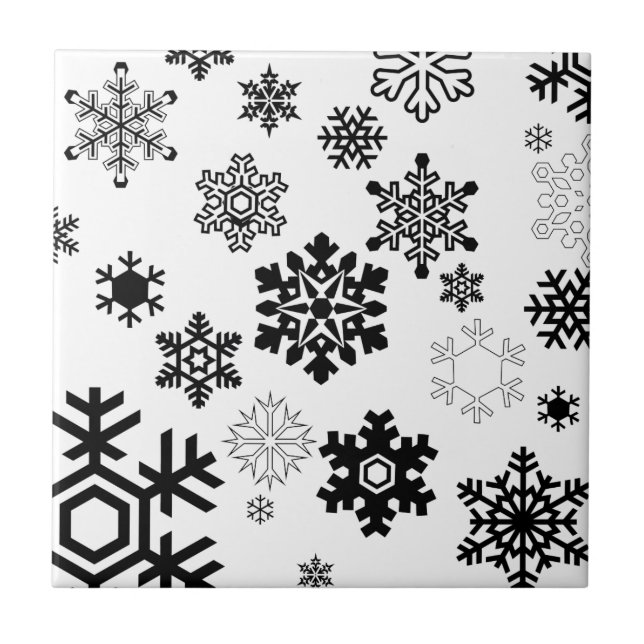 Black & White Snowflakes Tile (Front)