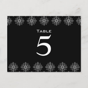 Black + white snowflakes wedding table number postcard