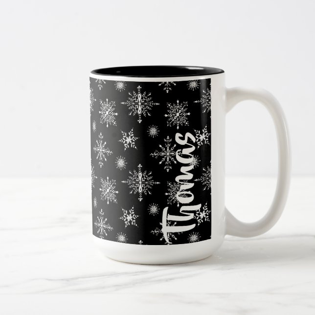Black white snowflakes winter design custom Two-Tone coffee mug (Right)