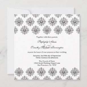 Black + white snowflakes winter wedding invitation