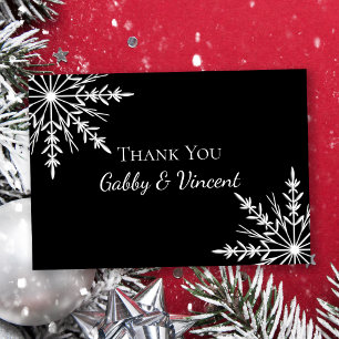 Black White Snowflakes Winter Wedding Thank You Invitation