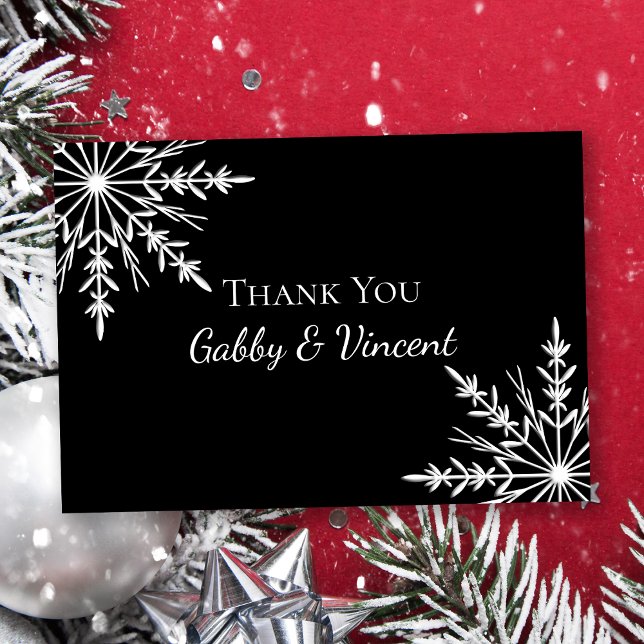 Black White Snowflakes Winter Wedding Thank You Invitation (Creator Uploaded)