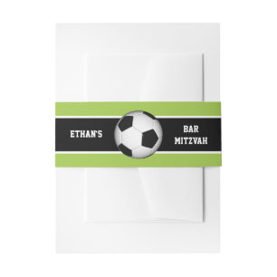 Black, White Soccer Ball Bar Mitzvah Invitation Belly Band
