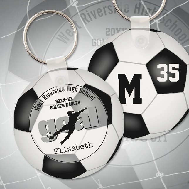 black white soccer ball goal girls' team spirit key ring (Creator Uploaded)