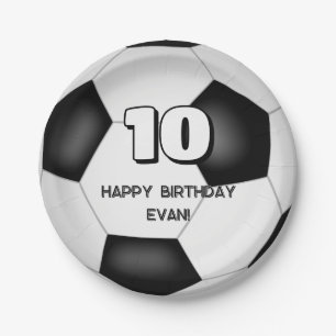 black white soccer ball kids birthday party paper plate