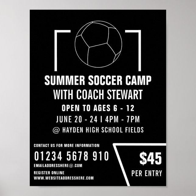 Black & White Soccer ball, Soccer Camp Advertising Poster (Front)