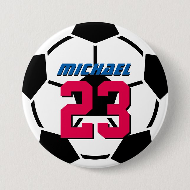 Black White Soccer Ball Sports Team Button Pin (Front)