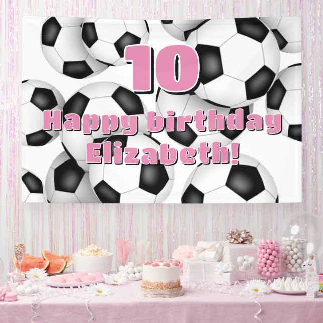 black white soccer balls kids birthday celebration banner (Party)
