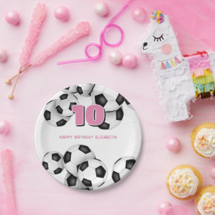 black white soccer balls kids birthday party paper plate