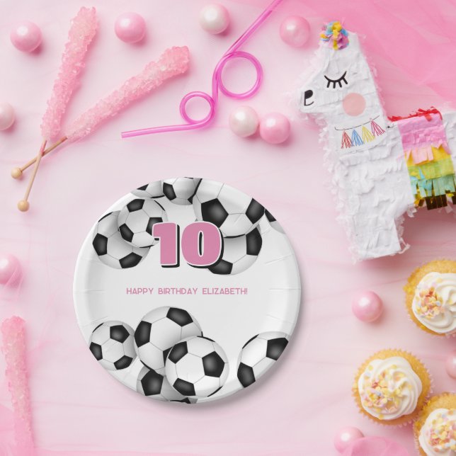 black white soccer balls kids birthday party paper plate (Party)