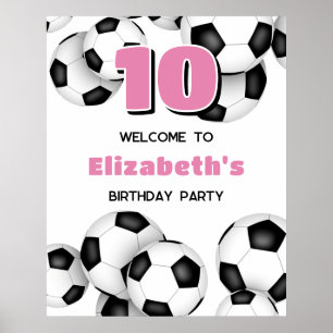 black white soccer balls kids birthday party poster