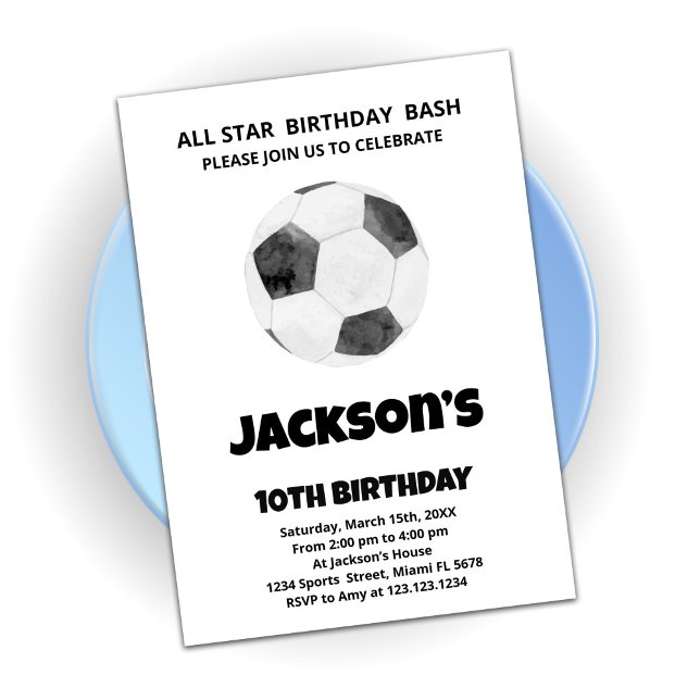 Black White Soccer Birthday Invitations (Creator Uploaded)