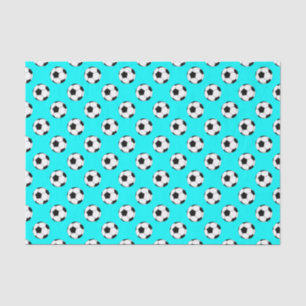 Black/White Soccer Football Balls, Aqua Blue Tissue Paper