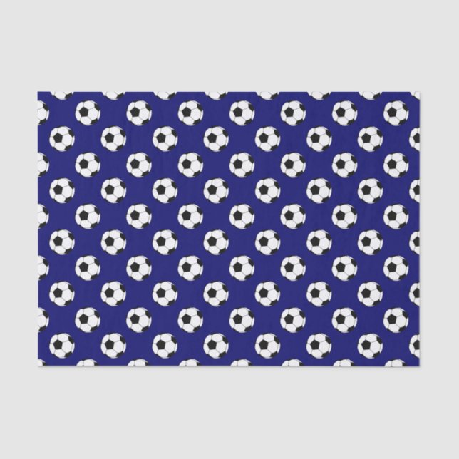 Black/White Soccer Football Balls, Dark Navy Blue Tissue Paper (Front)