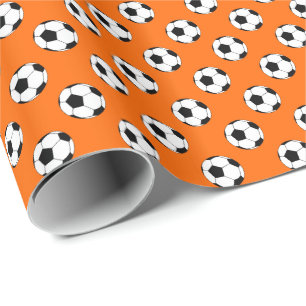 Black/White Soccer Football Balls on Orange Wrapping Paper