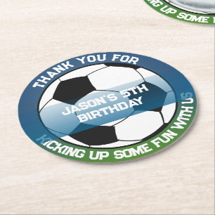 Black White Soccer Football Sports Birthday Party Round Paper Coaster