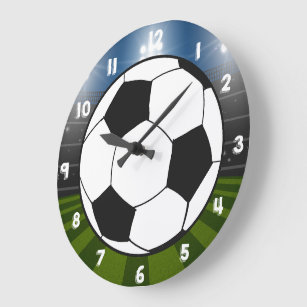 Black White Soccer Football Stadium Sports  Large Clock