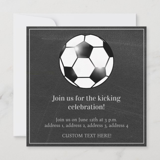 Black & White Soccer Football Theme Birthday Party Invitation (Front)