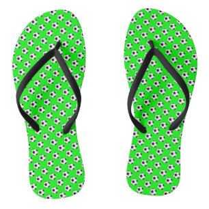 Black White Soccer Futbol Balls on Lime Green Jandals