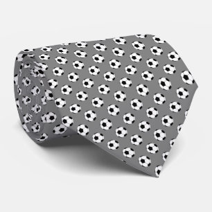 Black White Soccer Fútbol Balls on Medium Grey Tie