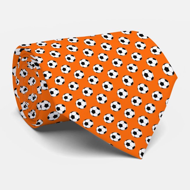 Black White Soccer Fútbol Balls on Orange Tie (Rolled)