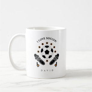 Black & White Soccer Sports Equipment Pattern Coffee Mug