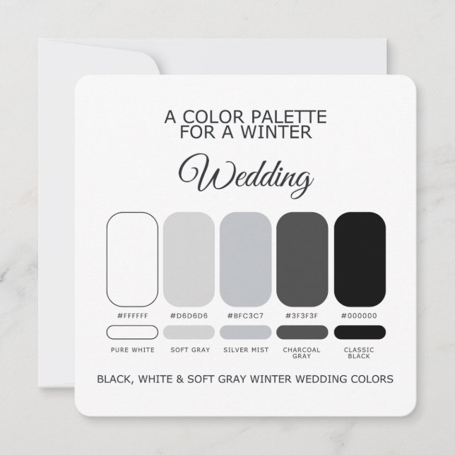 Black White Soft Gray Winter Wedding Palette Card (Front)
