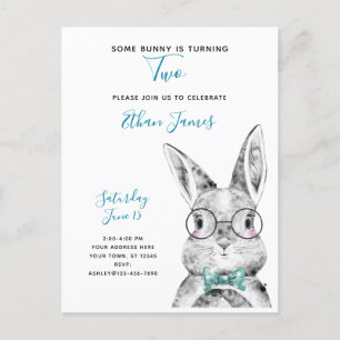 Black & White Some Bunny is Turning Two Birthday Invitation Postcard