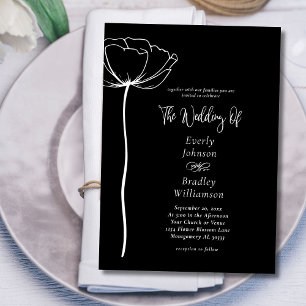 Black White Sophisticated Elegant Floral Wedding Invitation
