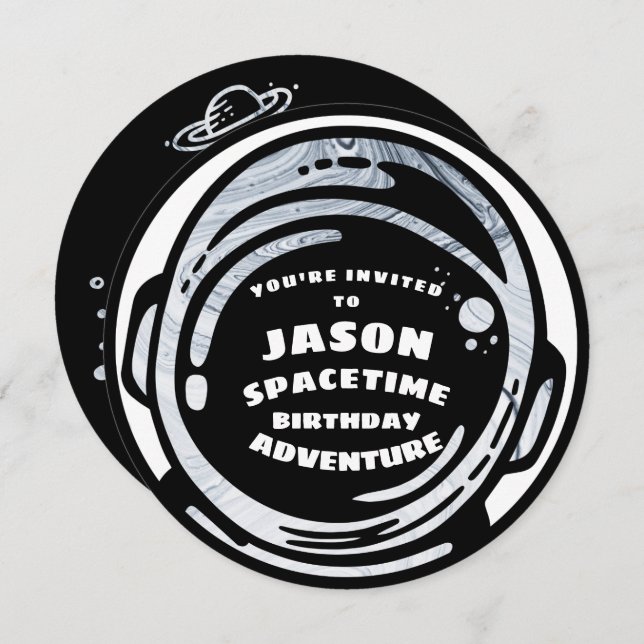 Black White Space Astronaut Birthday Invitations (Front/Back)