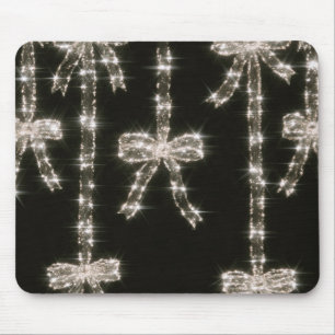 Black White Sparkle Bows Mouse Pad