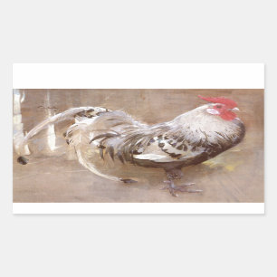 Black & White Speckled Rooster Rectangular Sticker