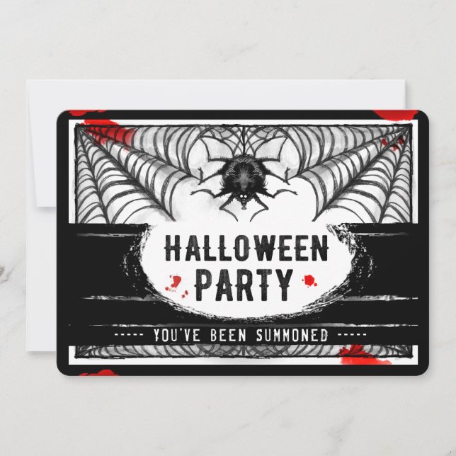 Black & White Spider Web Halloween Party Invite (Front)