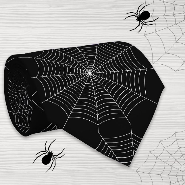 Black white spider web Halloween pattern Tie (Creator Uploaded)