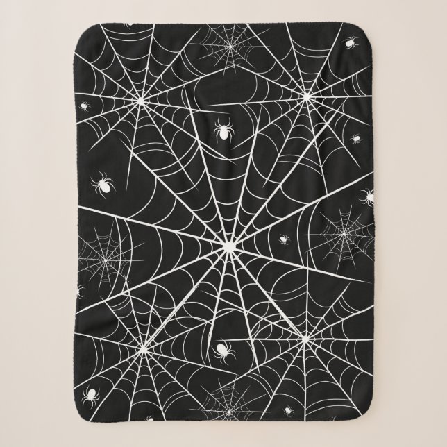 Black White Spider Web Pattern Cozy Gothic Sherpa Blanket (Front)