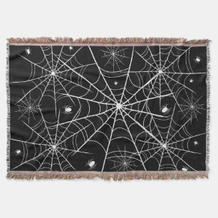 Black White Spider Web Pattern Gothic Spooky Throw Blanket