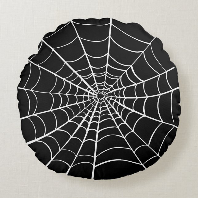 Black White Spider Web Round Cushion (Front)