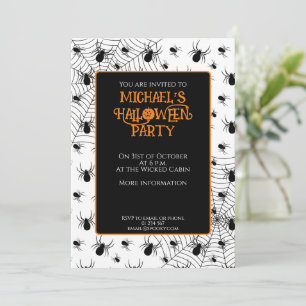 Black White spiders spiderweb Halloween party Invitation