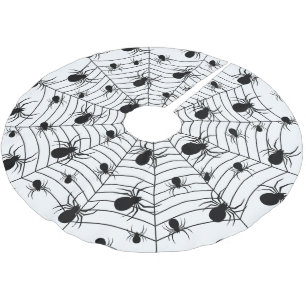Black White spiders spiderweb Halloween pattern Brushed Polyester Tree Skirt
