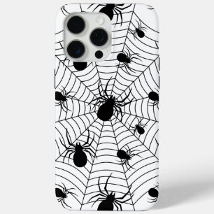 Black White spiders spiderweb Halloween pattern iPhone 15 Pro Max Case